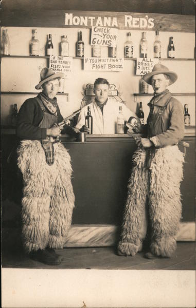 Montana Red's Cowboys with Wooly Chaps, Guns, Saloon