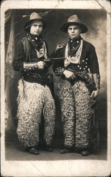 Two Men Dressed as Cowboys Studio Photos
