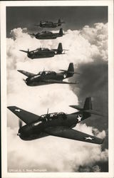 Five Naval Planes Flying in Formation Postcard