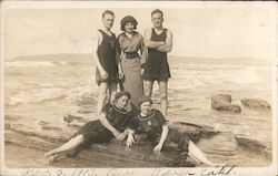 Two Men and Three Women on Beach Ocean Beach, CA Postcard Postcard Postcard