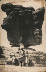 Pueblo Indian Native American & children, Balanced Rock Manitou Springs, CO Postcard Postcard Postcard