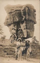 Group of 4 Riders on Donkeys, Balanced Rock Manitou Springs, CO Postcard Postcard Postcard