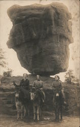 Women on Mules in Front of Balanced Rock Manitou Springs, CO Postcard Postcard Postcard