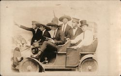Men in hats, sombreros, riding in old car Studio Photo Postcard