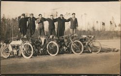 1915 Group of Men on Thor Motorcycles, Merrick Road Postcard