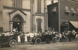 Parade of Cars outside First Methodist Protestant Church, J.F. Demit Pastor Postcard