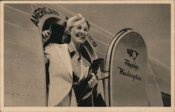 Flight Attendant Waving from American Airlines Plane Postcard