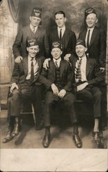 1922 Shriners - 6 men in Shriner Hats Posing for Photo. Postcard
