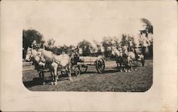 Paired horses pulling wagons Postcard