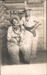 Wooly Chaps Two Men Dressed as Cowboys Outside a Bar Postcard