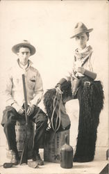 Two Men dressed as Cowboys, Wooly Chaps Postcard