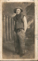 Man Dressed as a Cowboy Wearing Wooly Chaps Postcard