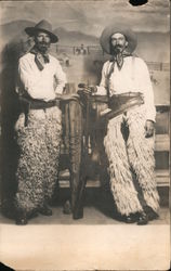 Two Men Dressed as Cowboys Wearing Wooly Chaps Postcard