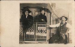 Women & Man Dressed as Cowboy, Train "Leaving Denver" Postcard