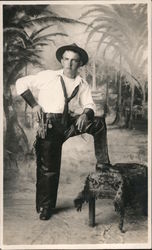 Man Dressed as Cowboy Wearing Chaps, Holding Pistol Philippines Studio Photos Postcard Postcard Postcard