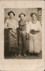 Three Men Dressed as Cowboys, Pistols, Wooly Chaps Postcard