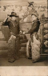 Two Men Dressed as Cowboys in a Ranch Scene, Wooly Chaps Postcard