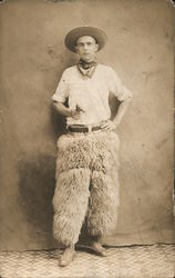 Man Dressed as a Cowboy, Wooly Chaps Postcard