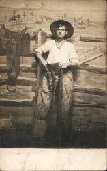 Young Man Dressed as Cowboy Wearing Wooly Chaps Postcard