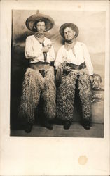 Two Men Dressed as Cowboys, Wooly Chaps,Pistol,Lasso Postcard
