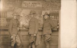 3 Soldiers at Saloon, Cavalry? Studio Photos Postcard Postcard Postcard