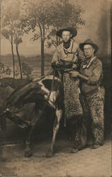 Two Men Dressed as Cowboys Wearing Wooly Chaps, Horse Postcard