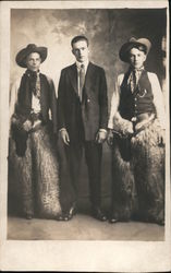 Two Cowboys w/Wooly Chaps & Man in Suit Postcard