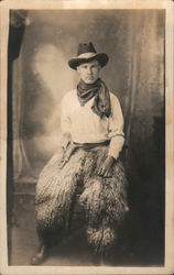 Curtis Taylor Cowboy Wearing Wooly Chaps Holding Pistol Kincheloe, WV Studio Photos Postcard Postcard Postcard