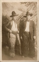 Two Men Dressed as Cowboys Wooly Chaps Postcard