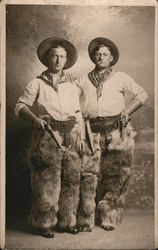 Two Cowboys in Wooly Chaps - Great Studio Photo! Postcard