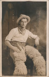 Great Studio Photo: Cowboy with Wooly Chaps Postcard