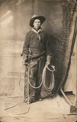 Man dressed as a Cowboy with a Lasso Postcard