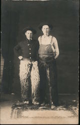 Man Dressed as a Cowboy, with Farmer Friend Wooly Chaps Centerville, WA Studio Photos Postcard Postcard Postcard
