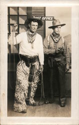 Men Dressed as Cowboys Wooly Chaps Pistol, Lasso Postcard