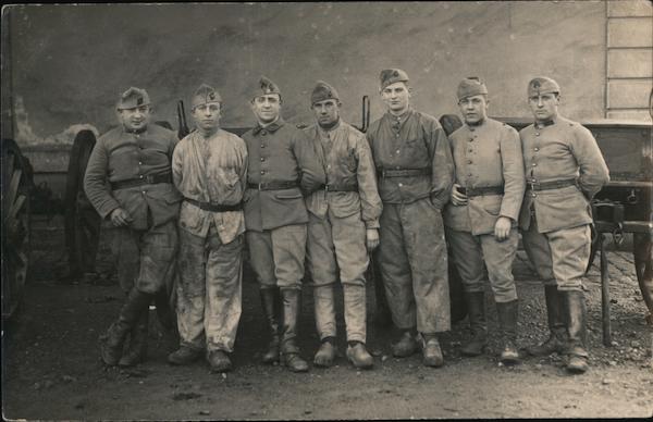 Group of Soldiers in Front of Wagons Military
