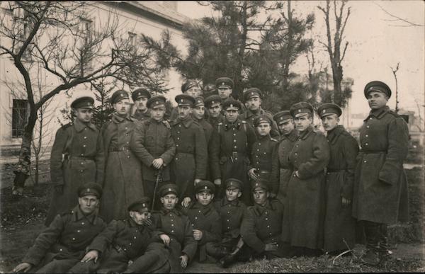 Group of Soldiers in Front of a House, c1930 Military