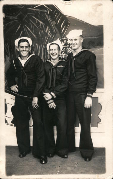 Three Sailors in Uniform Studio Photo Navy Postcard Three Sailors in Uniform Studio Photo Navy Postcard