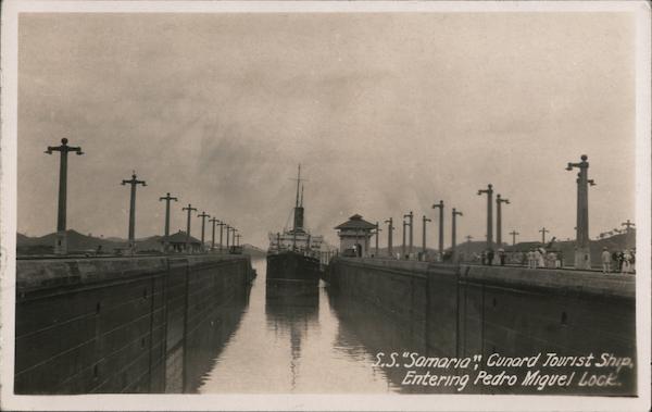 SS Samaria Cunard Tourist Ship Entering Pedro Miguel Lock Panama