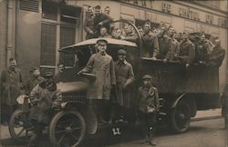 Group of Soldiers by the Car, Hotel Du Pavillion Paris, France Military Postcard Postcard Postcard
