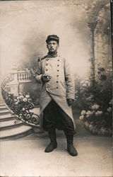 French Soldier w/Cigarette Studio Photo Postcard