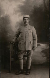 A Lone Soldier - Standing Next to a Chair France Military Postcard Postcard Postcard