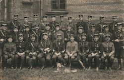 Group of Soldiers in Front of an Old Building With a Dog Postcard