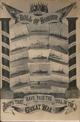 British Naval Roll of Honour - Ships That Have Paid The Toll in the Great War World War I Postcard Postcard Postcard