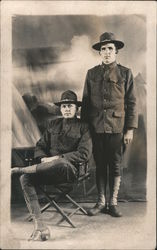 Two Soldiers on a Photo Studio, WWI-era Army Postcard Postcard Postcard