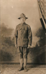 Studio Photo, US Soldier, American Flag Postcard