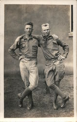 Two Soldiers in Front of an Old Building Postcard