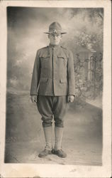 Lone Soldier - Standing in a Photo Studio, WWI-era Army Postcard Postcard Postcard