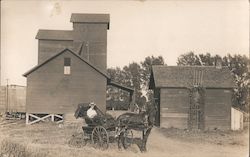 Horse-Drawn Buggy Near Railroad Grain Elevator Postcard