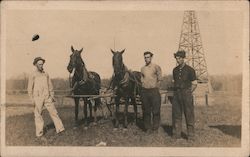 Three Men and Two Horses Postcard