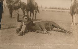 Slim Caskey Bulldogging - Frontier Days Postcard